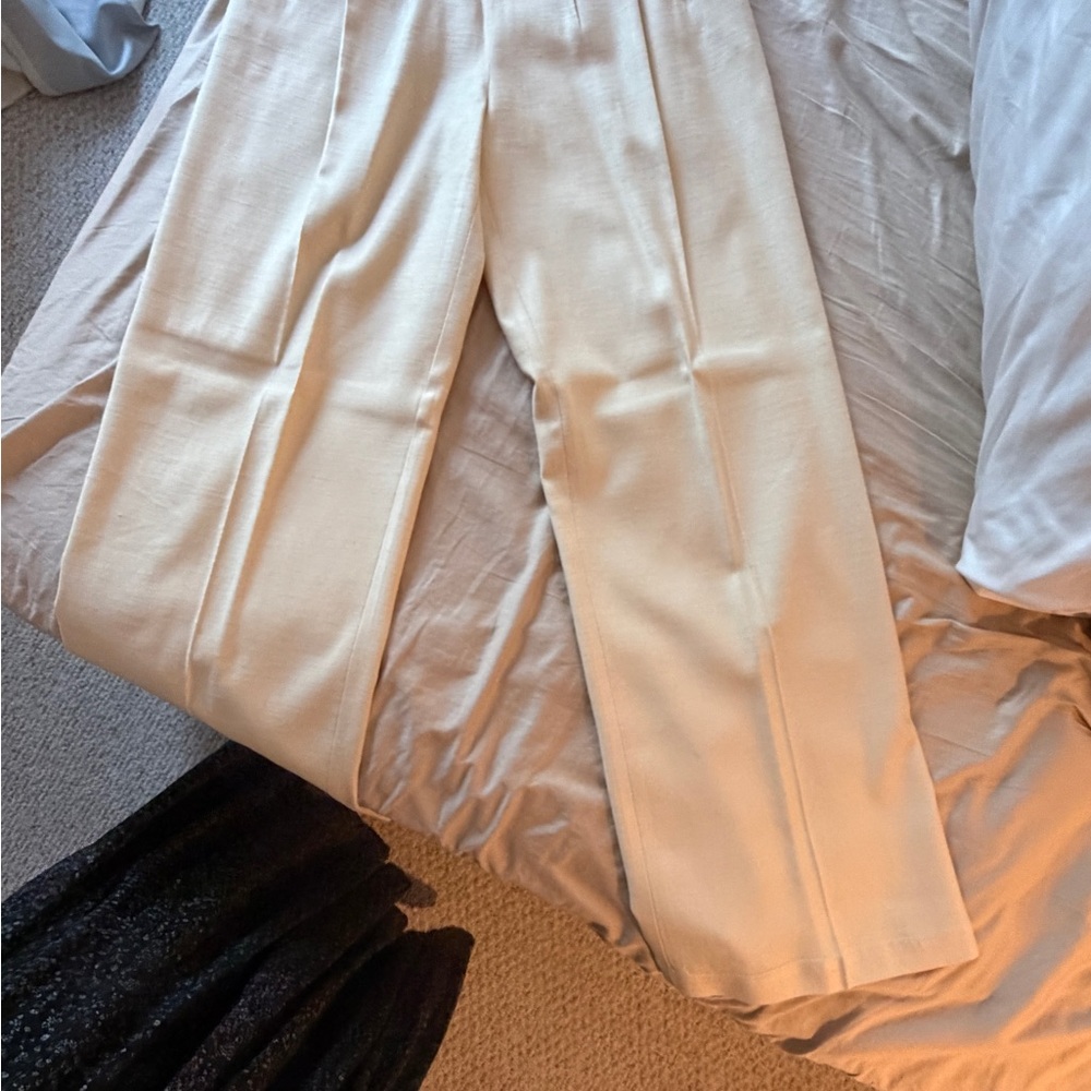 Sezane Cream Pleated Trousers - Picture 2 of 5